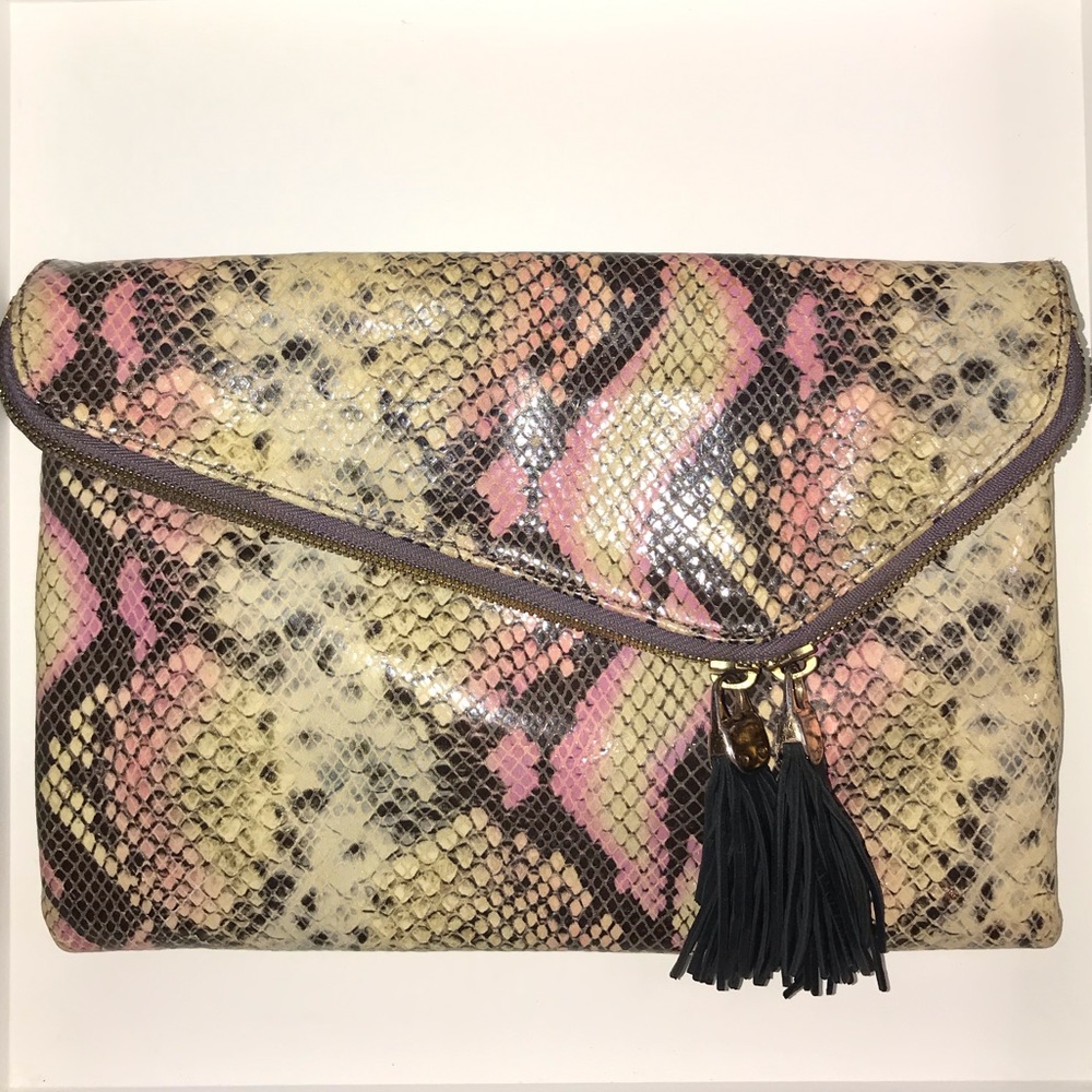 Henri Bendel Asymmetric Python Clutch Bag
